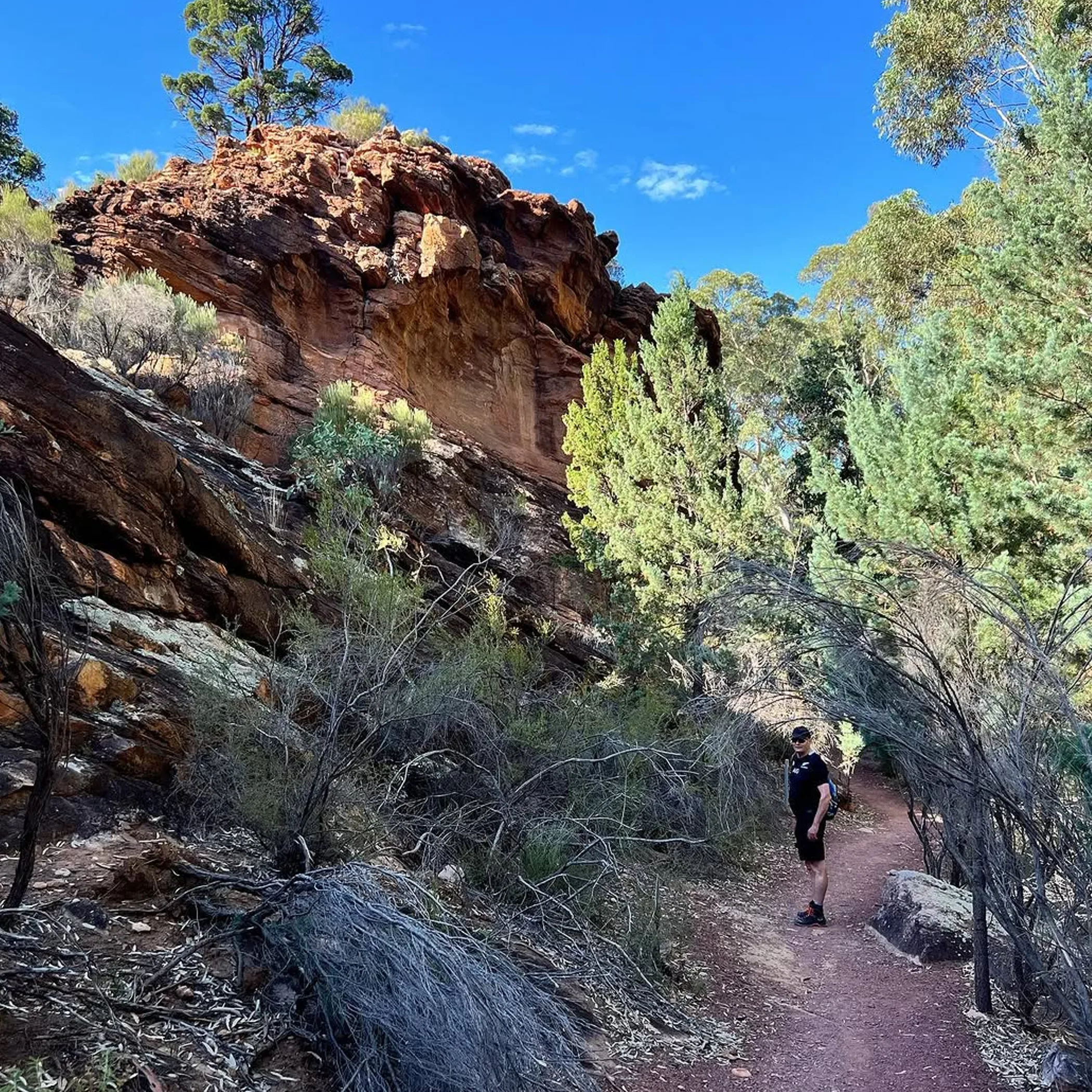 bouldering scramble on steep outback track